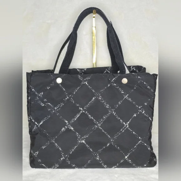 Chanel Authentic Women's Luxury Bag Travel Line Tote Printed Black Nylo… - Picture 2 of 16